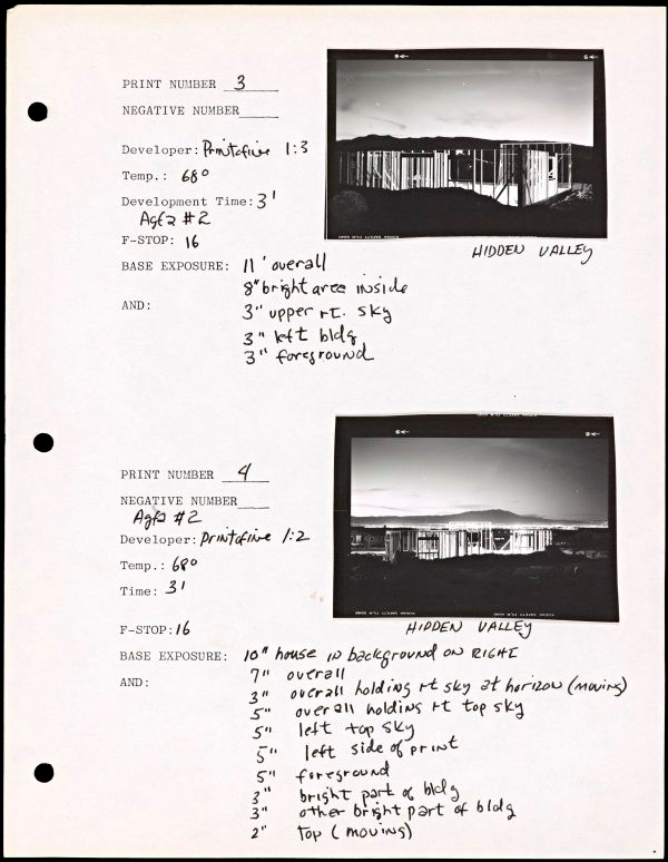 Lewis Baltz’s negatives and notes for the series Nevada, 1977